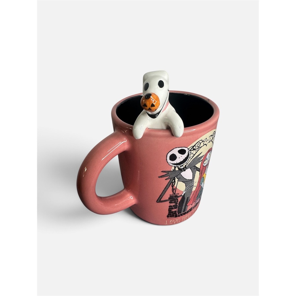 Disney Nightmare Before Christmas Jack Sally Zero 3D Pink Mug Love You To Death - Picture 2 of 6